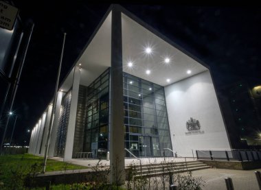 Ipswich Crown Court at night in Suffolk, UK