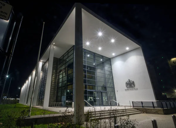 Ipswich Crown Court at night in Suffolk, UK