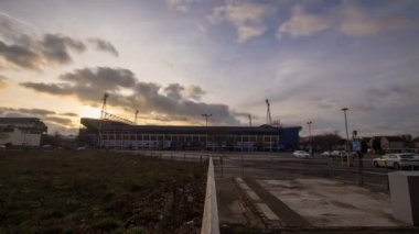 4k timelapse at sunset over Portman Road stadium in Ipswich, Suffolk, UK