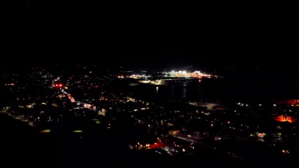 Drone Beelden Van Harwich Felixstowe Nachts — Stockvideo