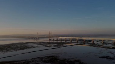 4k drone footage of the Severn Bridge at sunset in Gloucestershire, UK