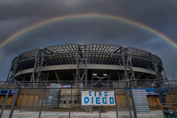 Regnbåge Över Diego Armando Maradona Stadium Hem Till Neapel Neapel Royaltyfria Stockfoton