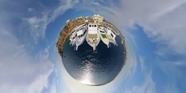 Tiny Planet View Dive Boats Moored Marina Naama Bay Sharm — Stock Photo, Image