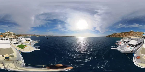 stock image A 360 image of dive boats moored at the marina in Naama Bay, Sharm el Sheikh, Egypt