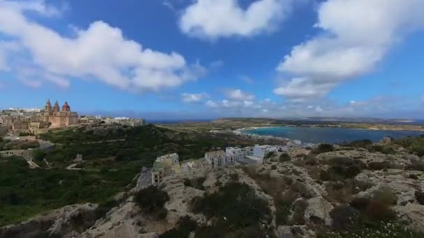Időapszis Kilátással Városra Öbölre Mellieha Málta — Stock videók