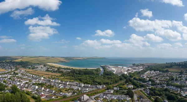Aerial View Looking Town Par Beach Cornwall — Stock Photo, Image