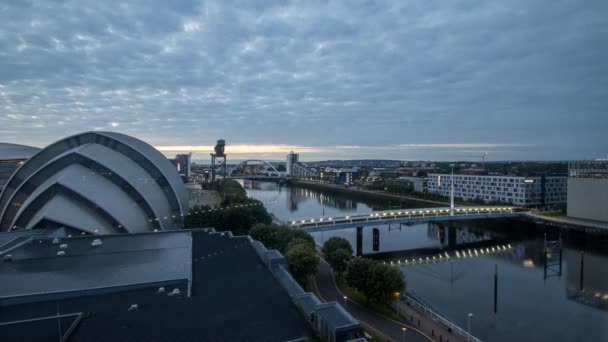 Timelapse Amanecer Sobre Río Clyde Glasgow Escocia — Vídeos de Stock