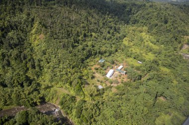 Dominica 'nın kırsal kesimindeki yoğun bitki örtüsünün havadan görünüşü