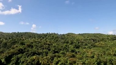 Dominica 'daki havaalanına inerken bir uçak penceresinden dışarı bakan 4K video.