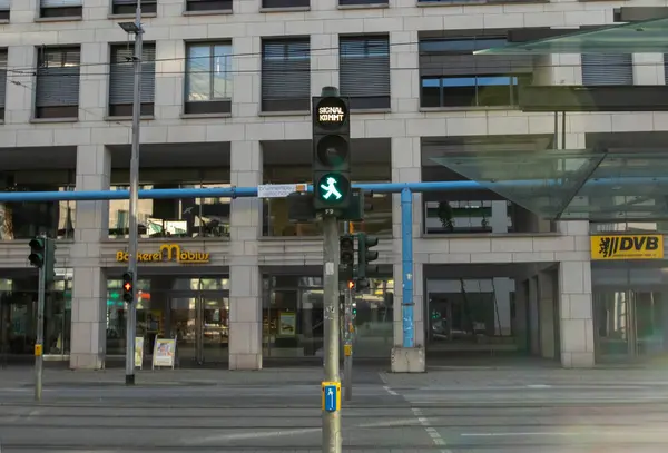 stock image An iconic East German pedestrian crossing light in Dresden, Saxony, Germany