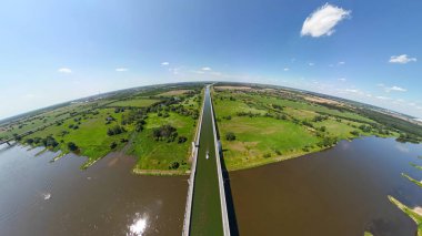 An aerial view of the Magdeburg Water Bridge spanning the River Elbe near Wolmirstedt, Germany clipart