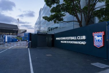 The main entrance to Portman Road, the home of Ipswich Town Football Club in Suffolk, UK clipart