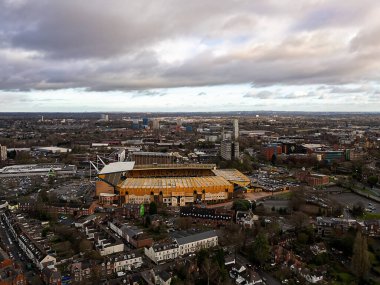 İngiltere 'nin batısındaki Wolverhampton Wanderers FC' nin evi Molineux Stadyumu 'nun hava manzarası.
