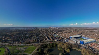 Goodison Park 'ın havadan görüntüsü, İngiltere' nin Liverpool şehrinde Everton Futbol Kulübü 'nün evi.
