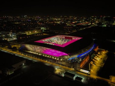 İngiltere 'nin Liverpool kentindeki Bramley-Moore Rıhtımı' ndaki Everton Stadyumu 'nun hava görüntüsü.