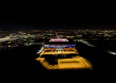 İngiltere 'nin Liverpool kentindeki Bramley-Moore Rıhtımı' ndaki Everton Stadyumu 'nun hava görüntüsü.