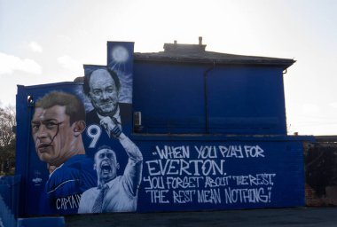 Goodison Park 'ın dışında bir duvar resmi. Liverpool, İngiltere' deki Everton FC 'nin evi.
