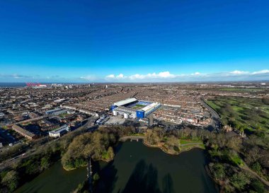 Goodison Park 'ın havadan görüntüsü, İngiltere' nin Liverpool şehrinde Everton Futbol Kulübü 'nün evi.