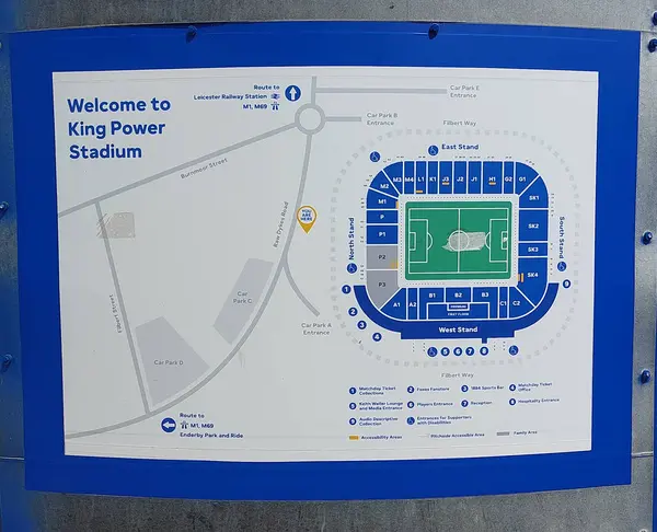 İngiltere 'nin Leicestershire kentindeki Leicester City Futbol Kulübü' nün bulunduğu King Power Stadyumu 'nun stadyum haritası.
