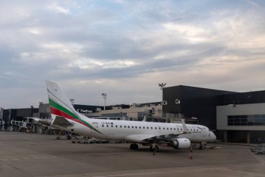A Bulgaria Air Embraer E190STD (LZ-BUR) at Nikola Tesla International Airport in Belgrade, Serbia