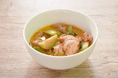 spicy boiled spicy mixed vegetable curry soup on bowl