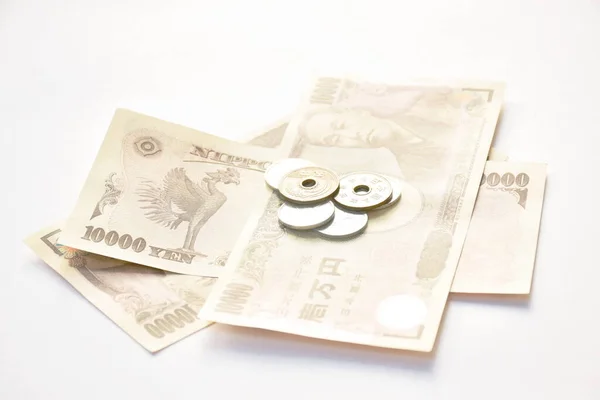 Japanse Yen Bankbiljet Munt Witte Achtergrond — Stockfoto