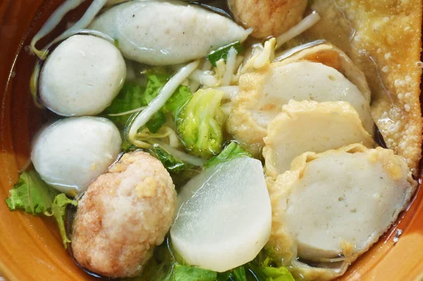Boiled Hakka Meatball Made Fish Shrimp Bean Sprout Lettuce Spicy — Foto Stock