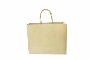 beyaz arka planda kahverengi kağıt çanta