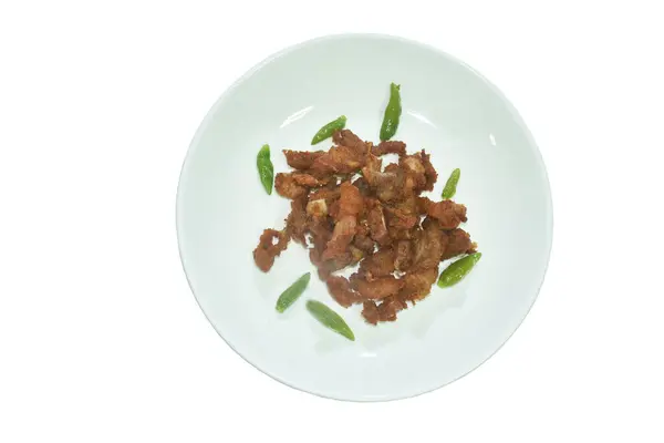 Smażona Kość Wieprzowa Czosnkiem Chili Talerzu — Zdjęcie stockowe