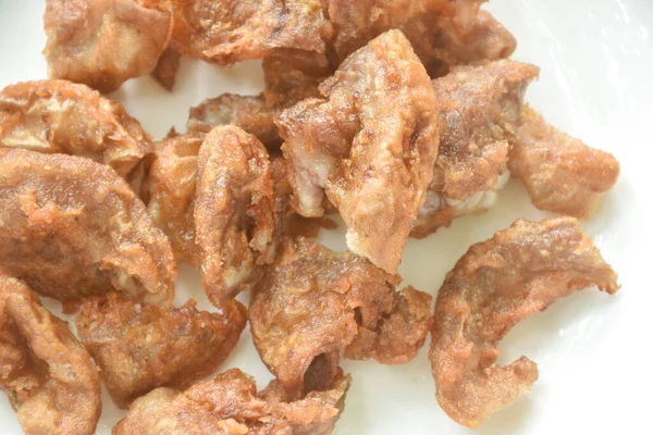 Crispy Fried Pork Innards Flour Plate Dipping Spicy Tamarind Sauce — Stock Photo, Image