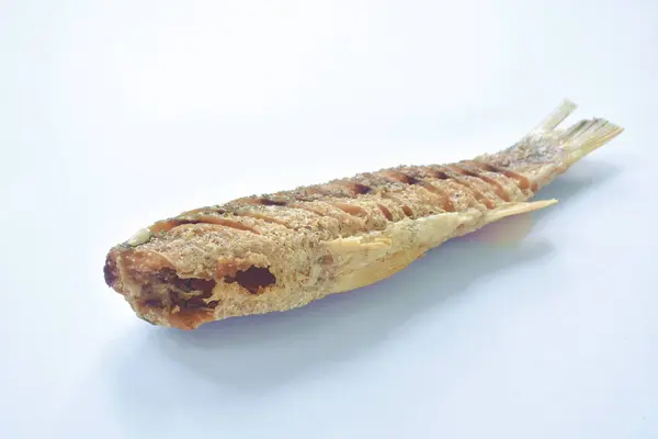 Deep Fried Salty Mullet Fish Arranging White Background — Stock Photo, Image