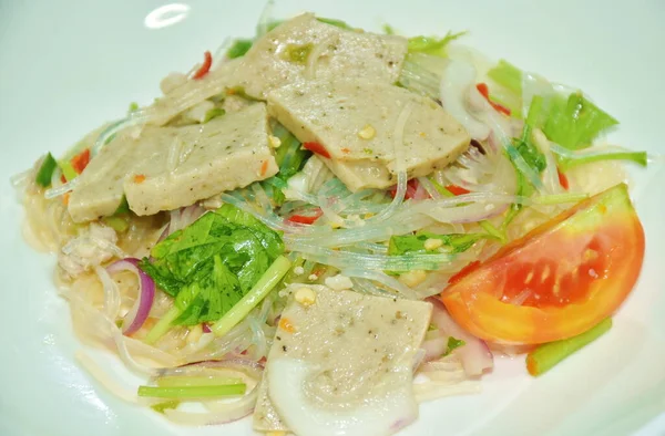 Glass Noodles Vietnamese Sausage Chop Pork Spicy Salad Plate — Stock Photo, Image