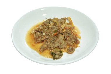 Baharatlı kızarmış sığır eti ve tatlı acı biber ezmesi.  