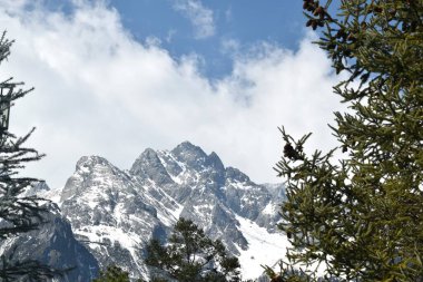 Çin 'deki Yeşim Ejder Karlı Dağ Milli Parkı' nın tepesinde.