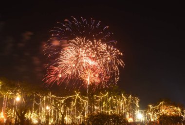 Tayland 'daki Suan Luang Rama 9 halk parkında havai fişek ve ışık gösterisi 