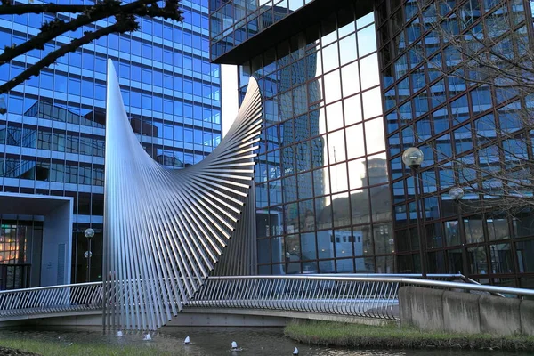 Germania Assia Francoforte Scultura Edifici Bancari Moderni Contro Sole — Foto Stock