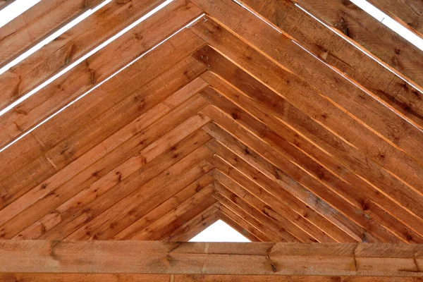 Drewniany Dach Kratownica Domu Budowie — Zdjęcie stockowe