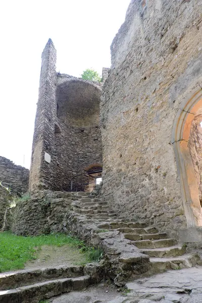 stock image Medieval Chojnik Castle arch windows and door, stone stairs and walls, Sobieszow, the Karkonosze National Park, Poland