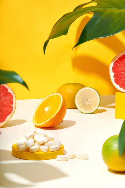 Fundo Colorido Para Produtos Para Bebês Vitaminas Doces Suplementos Dietéticos — Fotografia de Stock