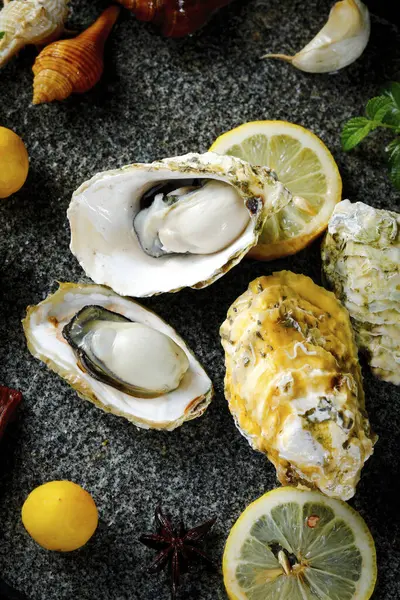 Clear Images Oysters Grilled Oysters High Quality Images Printing — Stock Photo, Image