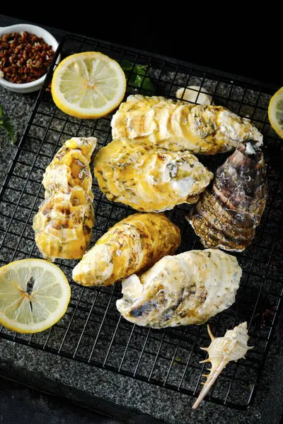Clear Images Oysters Grilled Oysters High Quality Images Printing — Stock Photo, Image