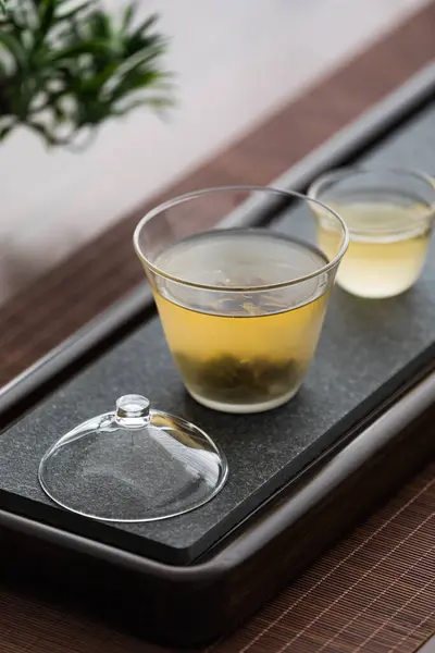 Image Tea Set Person Making Asian Style Tea Tea Cup — Stock Photo, Image
