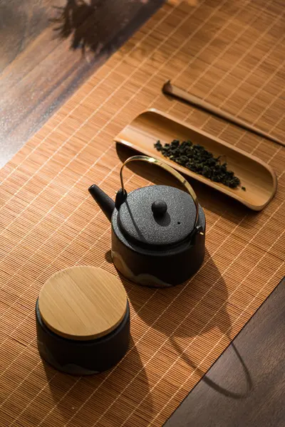 Çay Takımı Resmi Asya Tarzı Çay Çay Fincanı Çaydanlık Yapan — Stok fotoğraf