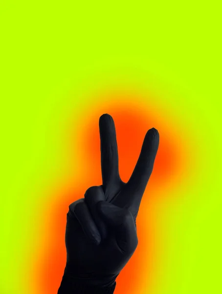 Symbolen Van Een Hand Een Zwarte Handschoen Een Kleurrijke Achtergrond — Stockfoto