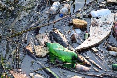 Nehirde ve kanalizasyonda plastik, ahşap atık