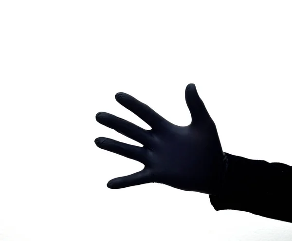 Символы Пальцев Рука Черной Перчатке Белом Фоне — стоковое фото