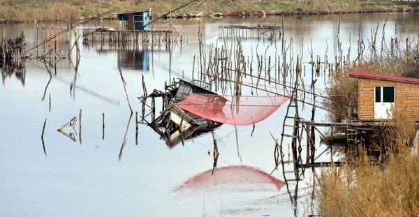 Kalimera Tipo Rede Especial Pesca Elevação Usado Foz Rio Bojana — Fotografia de Stock