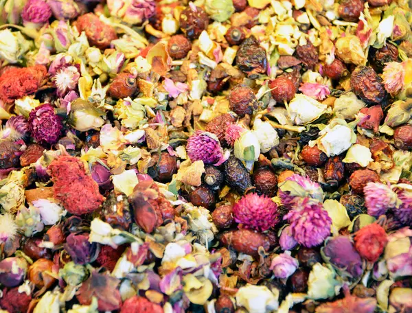 Różne Suszone Rośliny Tradycyjnej Tureckiej Herbaty Ziołowej — Zdjęcie stockowe