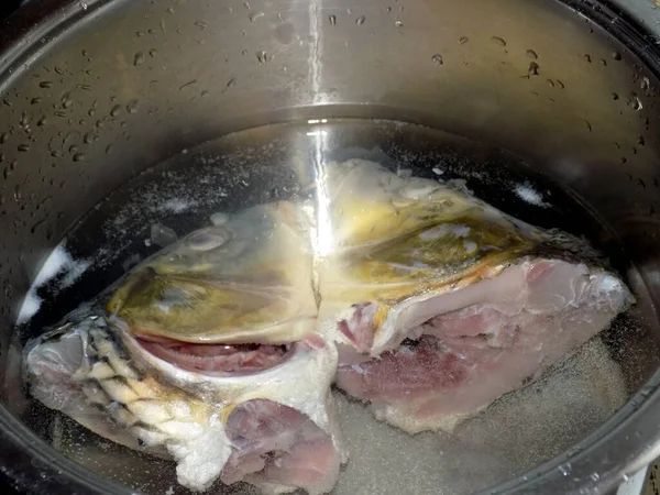 Vissenkoppen Bereid Voor Een Vissoep Kookpot — Stockfoto