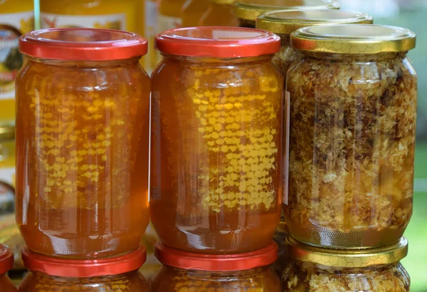 Honeycomb Jars Full Honey — Stock Photo, Image